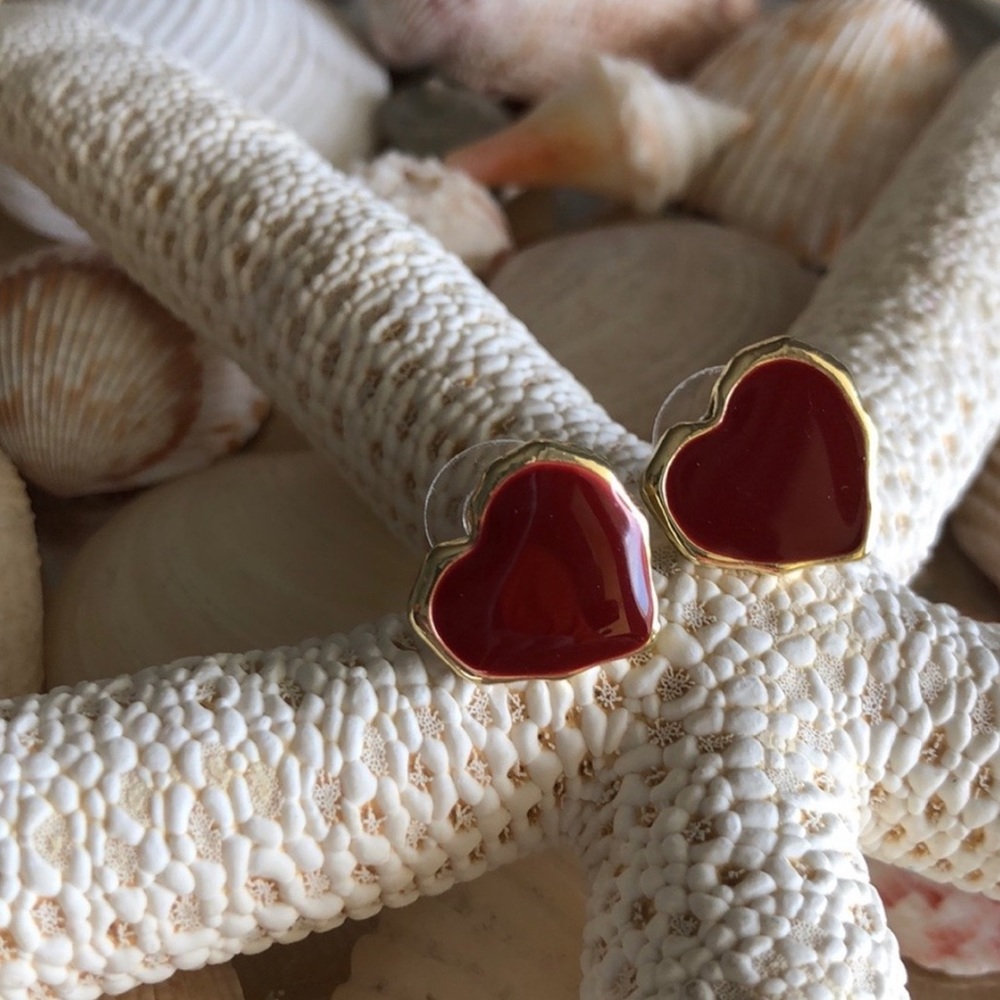 🇺🇸 S925 Posts Glazed French Cut Dark Red Heart Earrings